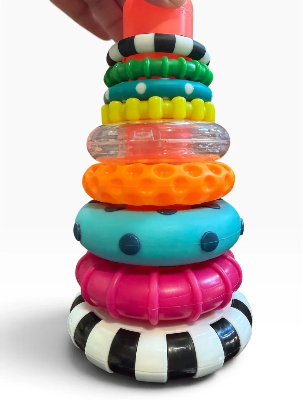 Sassy Developmental Baby Toys Set with Stacking Rings, Spinner, and Sensory Pop-